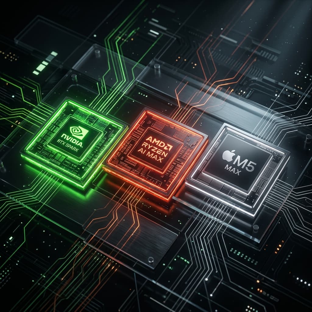 2026 Local AI Powerhouse Battle: Nvidia RTX Spark vs. AMD Ryzen AI Max vs. Apple M5 Max|AI and Business Leverage 封面图