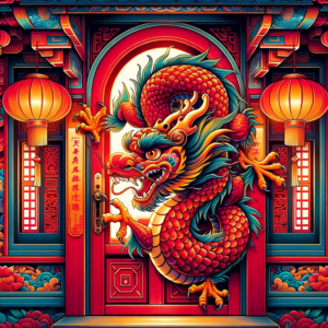 DALL·E 2024-01-07 19.08.45 - A vibrant and colorful illustration for Chinese New Year 2024. The image features a majestic Chinese dragon, with intricate scales and a flowing mane,
